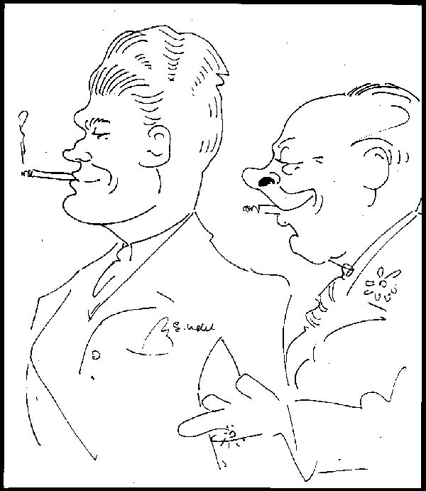Karikaturzeichnung von Ernst Udet: Gerd Achgelis und Ernst Udet (des Teufels General)